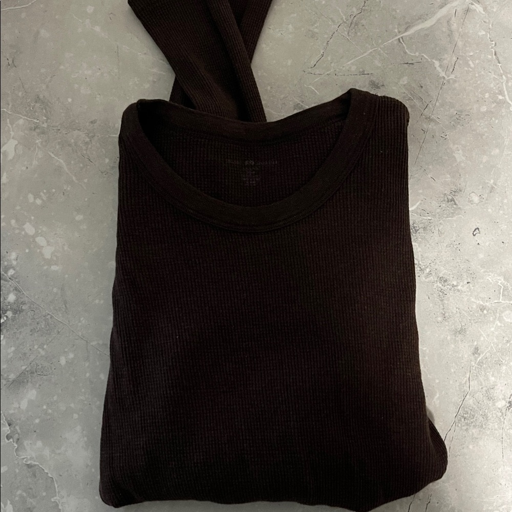Brandy Melville Chocolate Brown Waffle Long Sleeve Top off